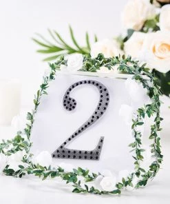 HIER_5150 Chargers & Centerpieces 6" Black Decorative Rhinestone Number Stickers DIY Crafts - 2