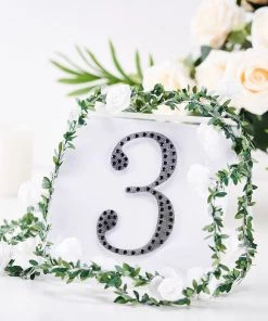 HIER_5150 Chargers & Centerpieces 6" Black Decorative Rhinestone Number Stickers DIY Crafts - 3