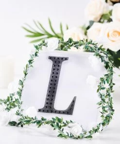 HIER_5150 Chargers & Centerpieces 6" Black Decorative Rhinestone Alphabet Letter Stickers DIY Crafts - L