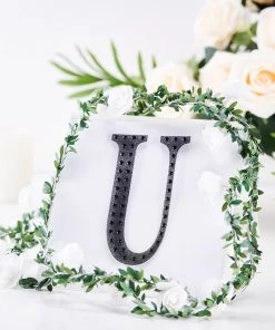 HIER_5150 6" Black Decorative Rhinestone Alphabet Letter Stickers DIY Crafts - U