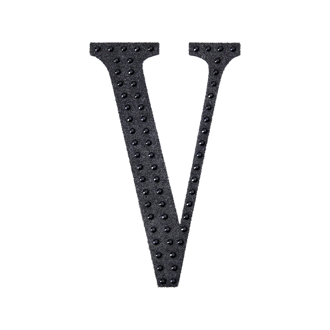 HIER_5150 6" Black Decorative Rhinestone Alphabet Letter Stickers DIY Crafts - V Chargers & Centerpieces 8 HIER_5150 6" Black Decorative Rhinestone Alphabet Letter Stickers DIY Crafts - V Chargers & Centerpieces