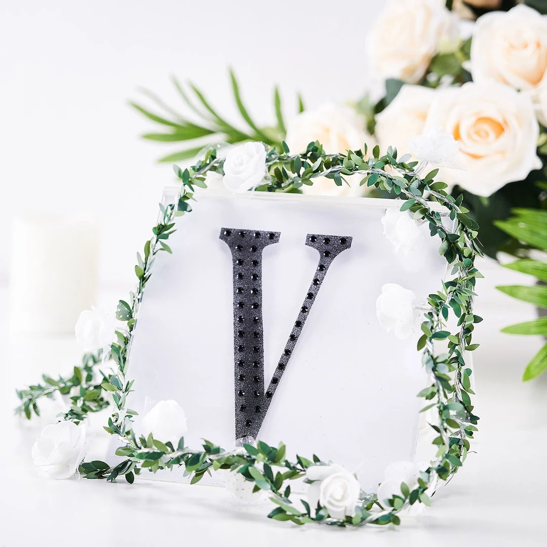 HIER_5150 6" Black Decorative Rhinestone Alphabet Letter Stickers DIY Crafts - V Chargers & Centerpieces 1 HIER_5150 6" Black Decorative Rhinestone Alphabet Letter Stickers DIY Crafts - V Chargers & Centerpieces