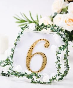 HIER_5150 Chargers & Centerpieces 6" Gold Decorative Rhinestone Number Stickers DIY Crafts - 6