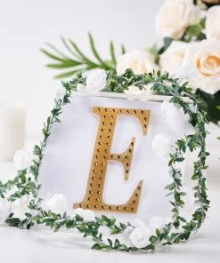 HIER_5150 6" Gold Decorative Rhinestone Alphabet Letter Stickers DIY Crafts - E