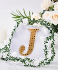 HIER_5150 6" Gold Decorative Rhinestone Alphabet Letter Stickers DIY Crafts - J Chargers & Centerpieces