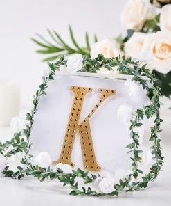 HIER_5150 6" Gold Decorative Rhinestone Alphabet Letter Stickers DIY Crafts - K Chargers & Centerpieces