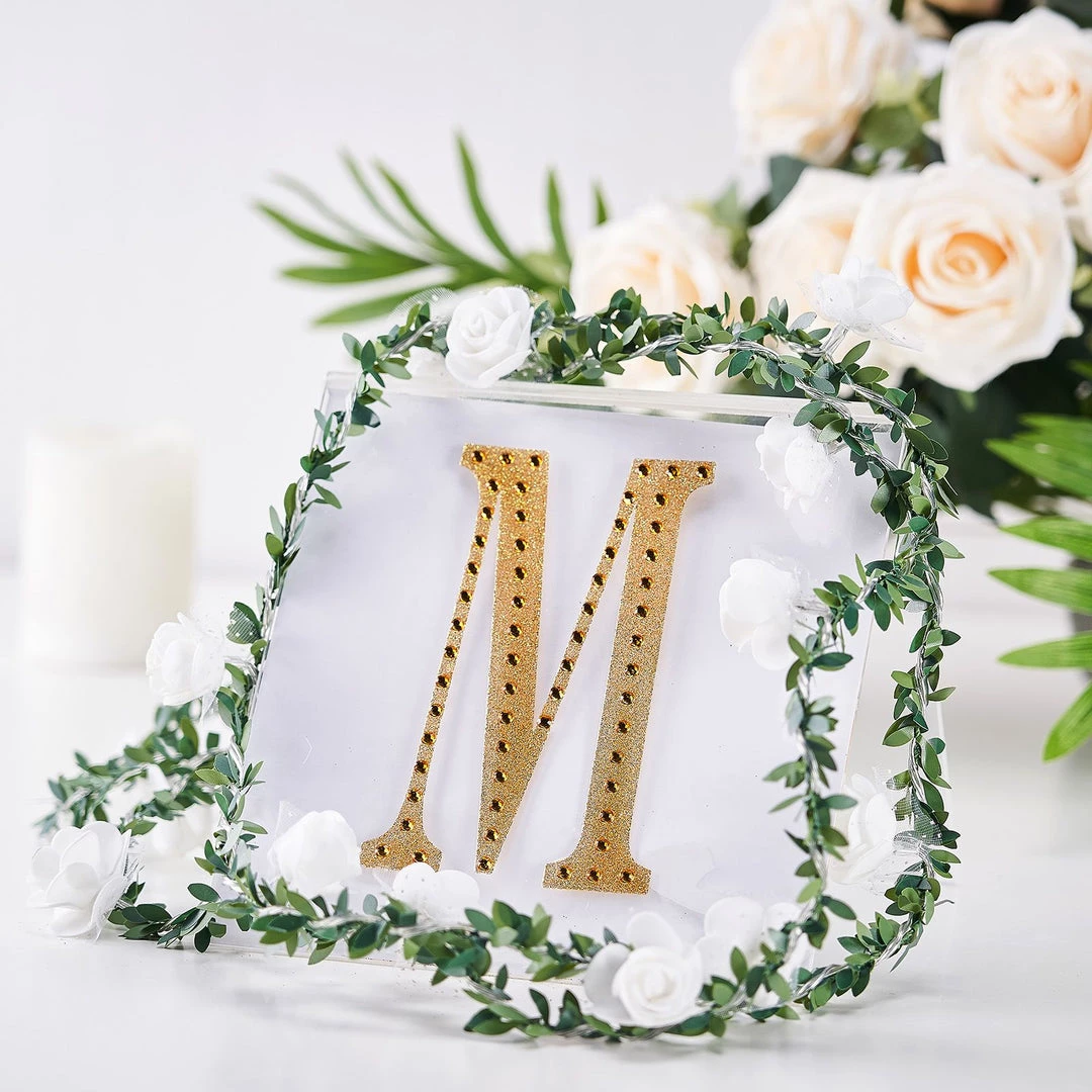 HIER_5150 Chargers & Centerpieces 6" Gold Decorative Rhinestone Alphabet Letter Stickers DIY Crafts - M 1 HIER_5150 Chargers & Centerpieces 6" Gold Decorative Rhinestone Alphabet Letter Stickers DIY Crafts - M