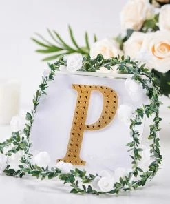 HIER_5150 6" Gold Decorative Rhinestone Alphabet Letter Stickers DIY Crafts - P Chargers & Centerpieces