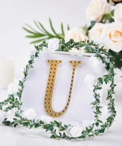 HIER_5150 Chargers & Centerpieces 6" Gold Decorative Rhinestone Alphabet Letter Stickers DIY Crafts - U