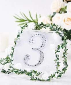 HIER_5150 Chargers & Centerpieces 6" Silver Decorative Rhinestone Number Stickers DIY Crafts - 3