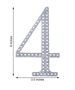 HIER_5150 6" Silver Decorative Rhinestone Number Stickers DIY Crafts - 4 11 HIER_5150 6