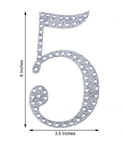 HIER_5150 6" Silver Decorative Rhinestone Number Stickers DIY Crafts - 5 11 HIER_5150 6