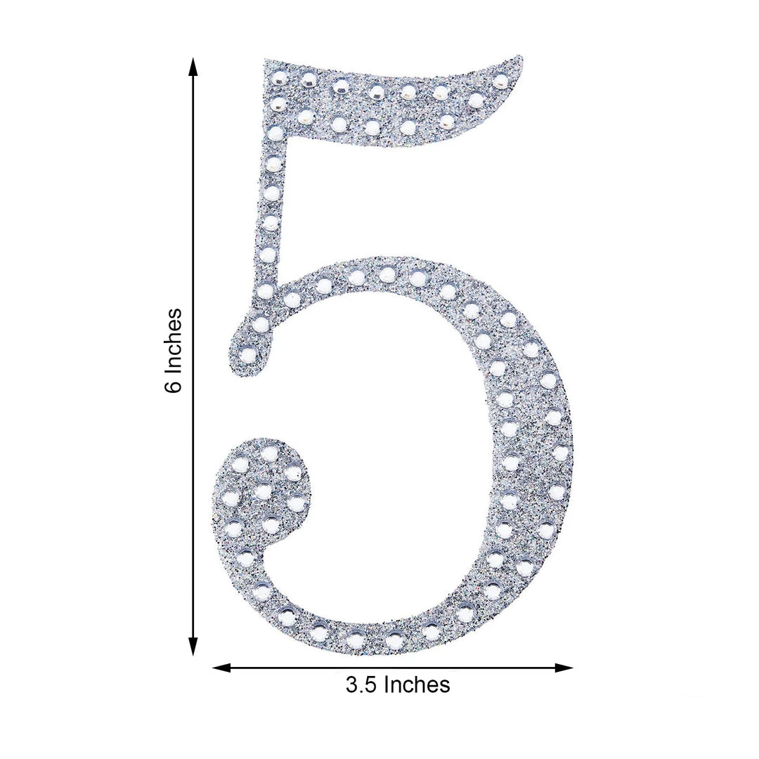 HIER_5150 6" Silver Decorative Rhinestone Number Stickers DIY Crafts - 5 3 HIER_5150 6" Silver Decorative Rhinestone Number Stickers DIY Crafts - 5