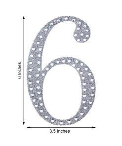 HIER_5150 Chargers & Centerpieces 6" Silver Decorative Rhinestone Number Stickers DIY Crafts - 6 11 HIER_5150 Chargers & Centerpieces 6