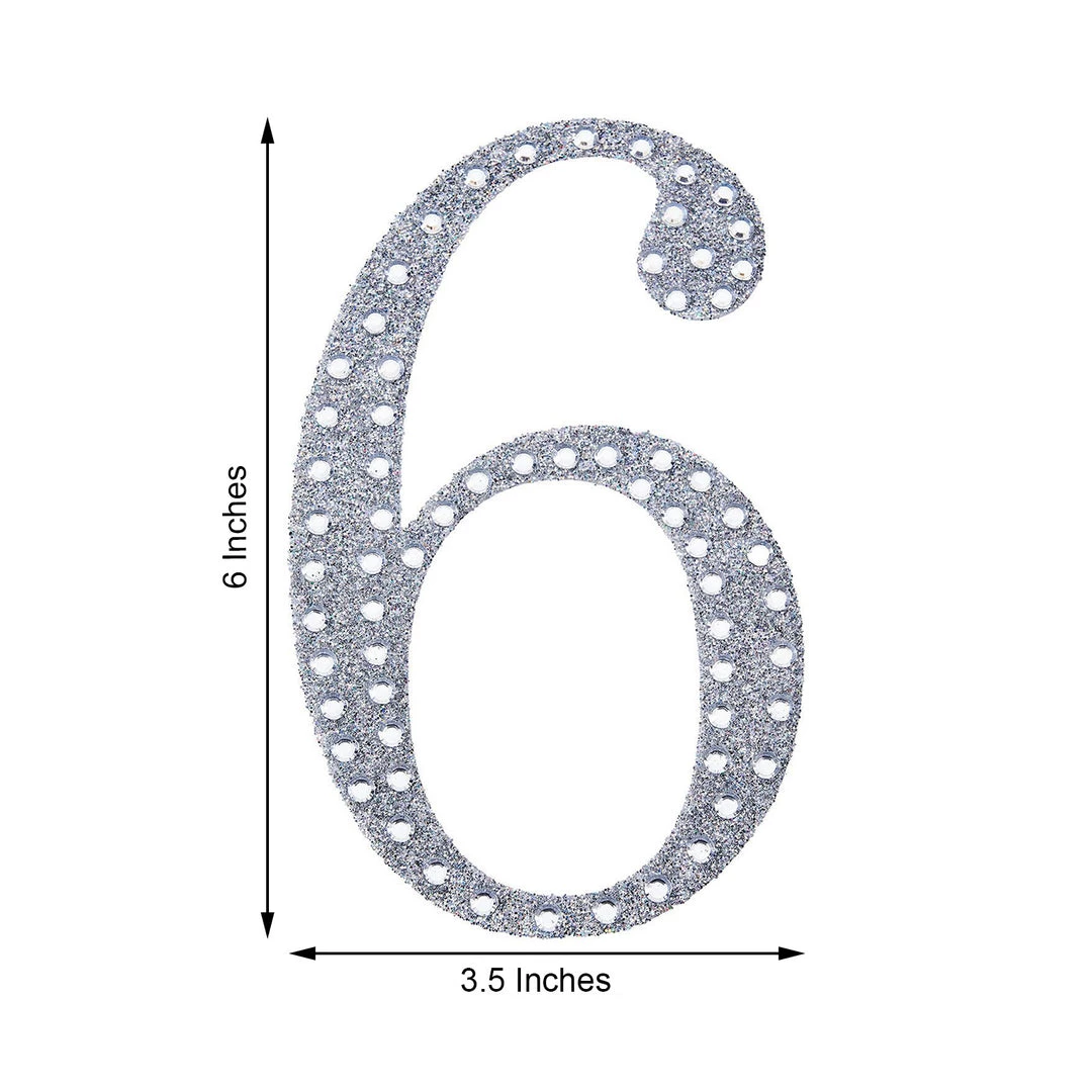 HIER_5150 Chargers & Centerpieces 6" Silver Decorative Rhinestone Number Stickers DIY Crafts - 6 3 HIER_5150 Chargers & Centerpieces 6" Silver Decorative Rhinestone Number Stickers DIY Crafts - 6