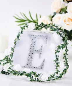 HIER_5150 Chargers & Centerpieces 6" Silver Decorative Rhinestone Alphabet Letter Stickers DIY Crafts - E