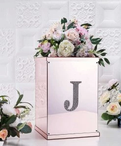 HIER_5150 6" Silver Decorative Rhinestone Alphabet Letter Stickers DIY Crafts - J Chargers & Centerpieces