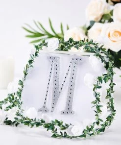 HIER_5150 Chargers & Centerpieces 6" Silver Decorative Rhinestone Alphabet Letter Stickers DIY Crafts - M
