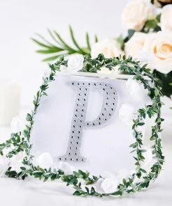 HIER_5150 Chargers & Centerpieces 6" Silver Decorative Rhinestone Alphabet Letter Stickers DIY Crafts - P