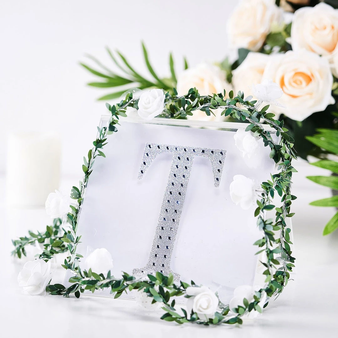 HIER_5150 6" Silver Decorative Rhinestone Alphabet Letter Stickers DIY Crafts - T 1 HIER_5150 6" Silver Decorative Rhinestone Alphabet Letter Stickers DIY Crafts - T