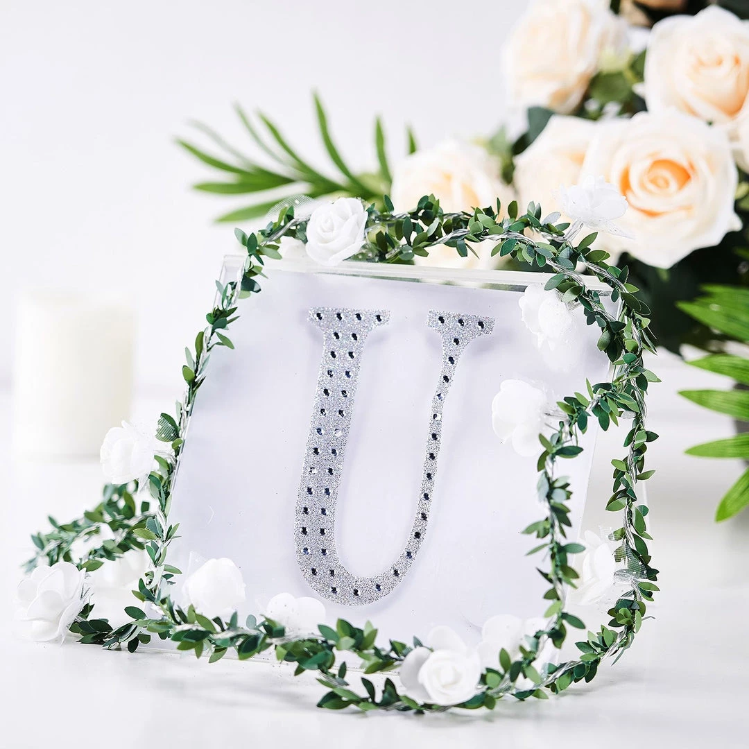HIER_5150 Chargers & Centerpieces 6" Silver Decorative Rhinestone Alphabet Letter Stickers DIY Crafts - U 1 HIER_5150 Chargers & Centerpieces 6" Silver Decorative Rhinestone Alphabet Letter Stickers DIY Crafts - U