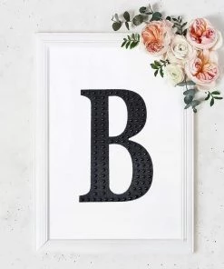 HIER_5150 Chargers & Centerpieces 8" Black Decorative Rhinestone Alphabet Letter Stickers DIY Crafts - B