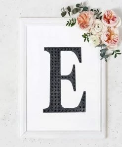 HIER_5150 Chargers & Centerpieces 8" Black Decorative Rhinestone Alphabet Letter Stickers DIY Crafts - E