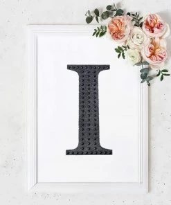 HIER_5150 Chargers & Centerpieces 8" Black Decorative Rhinestone Alphabet Letter Stickers DIY Crafts - I