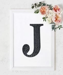 HIER_5150 8" Black Decorative Rhinestone Alphabet Letter Stickers DIY Crafts - J