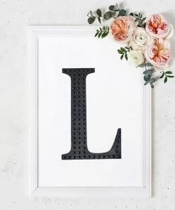 HIER_5150 8" Black Decorative Rhinestone Alphabet Letter Stickers DIY Crafts - L