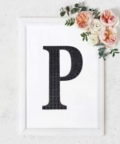 HIER_5150 8" Black Decorative Rhinestone Alphabet Letter Stickers DIY Crafts - P
