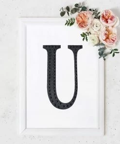 HIER_5150 8" Black Decorative Rhinestone Alphabet Letter Stickers DIY Crafts - U