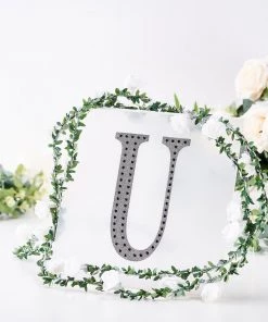 HIER_5150 8" Black Decorative Rhinestone Alphabet Letter Stickers DIY Crafts - U