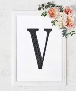 HIER_5150 Chargers & Centerpieces 8" Black Decorative Rhinestone Alphabet Letter Stickers DIY Crafts - V