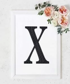 HIER_5150 Chargers & Centerpieces 8" Black Decorative Rhinestone Alphabet Letter Stickers DIY Crafts - X