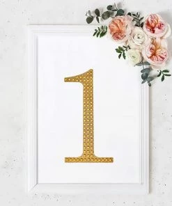 HIER_5150 8" Gold Decorative Rhinestone Number Stickers DIY Crafts - 1