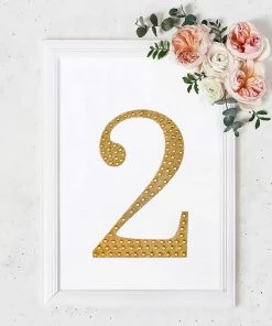 HIER_5150 8" Gold Decorative Rhinestone Number Stickers DIY Crafts - 2 Chargers & Centerpieces