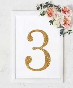 HIER_5150 8" Gold Decorative Rhinestone Number Stickers DIY Crafts - 3