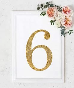 HIER_5150 8" Gold Decorative Rhinestone Number Stickers DIY Crafts - 6