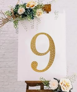 HIER_5150 Chargers & Centerpieces 8" Gold Decorative Rhinestone Number Stickers DIY Crafts - 9 20 HIER_5150 Chargers & Centerpieces 8