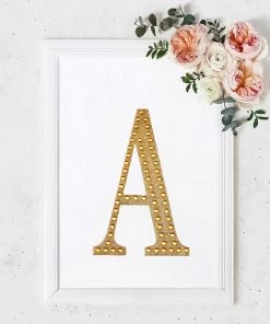 HIER_5150 8" Gold Decorative Rhinestone Alphabet Letter Stickers DIY Crafts - A