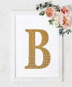 HIER_5150 Chargers & Centerpieces 8" Gold Decorative Rhinestone Alphabet Letter Stickers DIY Crafts - B