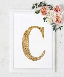 HIER_5150 8" Gold Decorative Rhinestone Alphabet Letter Stickers DIY Crafts - C