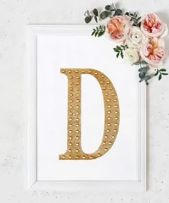 HIER_5150 8" Gold Decorative Rhinestone Alphabet Letter Stickers DIY Crafts - D