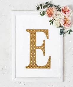 HIER_5150 8" Gold Decorative Rhinestone Alphabet Letter Stickers DIY Crafts - E