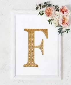 HIER_5150 8" Gold Decorative Rhinestone Alphabet Letter Stickers DIY Crafts - F Chargers & Centerpieces