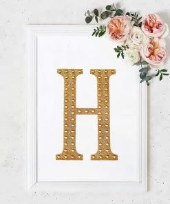 HIER_5150 8" Gold Decorative Rhinestone Alphabet Letter Stickers DIY Crafts - H Chargers & Centerpieces