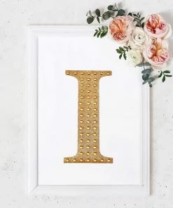 HIER_5150 Chargers & Centerpieces 8" Gold Decorative Rhinestone Alphabet Letter Stickers DIY Crafts - I