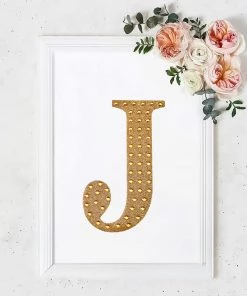 HIER_5150 Chargers & Centerpieces 8" Gold Decorative Rhinestone Alphabet Letter Stickers DIY Crafts - J