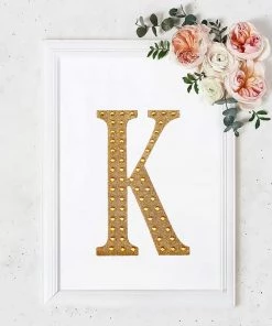 HIER_5150 8" Gold Decorative Rhinestone Alphabet Letter Stickers DIY Crafts - K Chargers & Centerpieces